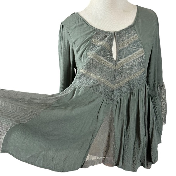 Free People Edwardian Angelic Lace Tunic Top Dark Gray XS Flowy Fairy Gypsy Y2K - Picture 7 of 17